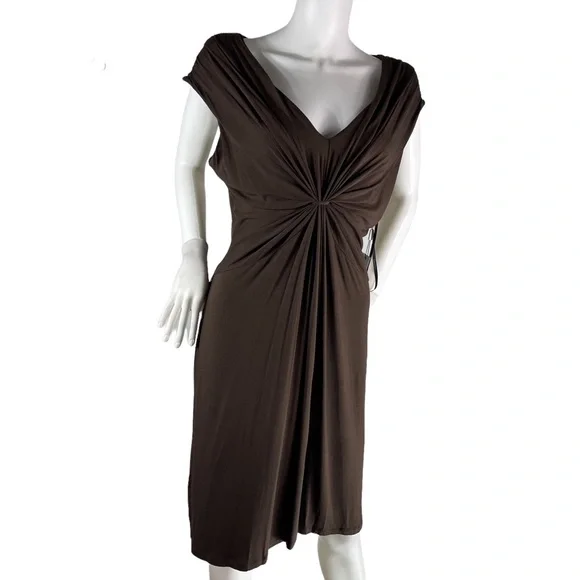 Calvin Klein | Dresses | Calvin Klein Dress Brown Vneck Sleeveless Knotted  Front Stretch Jersey | Poshmark